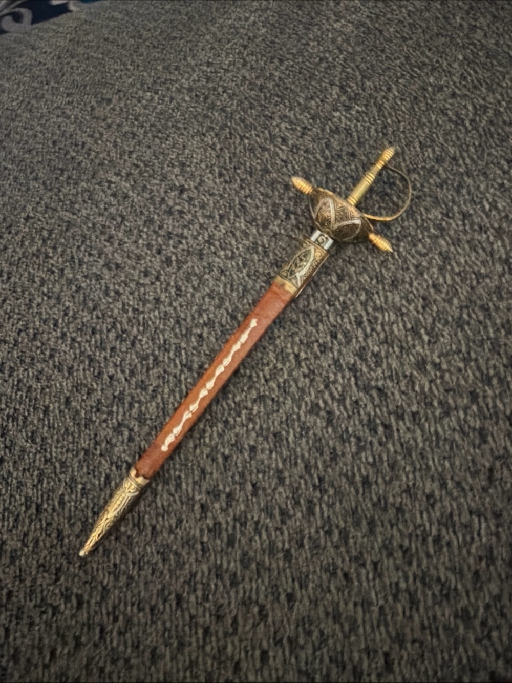 Toledo Damascene Sword Letter Opener Decorative Brown and gold vintage